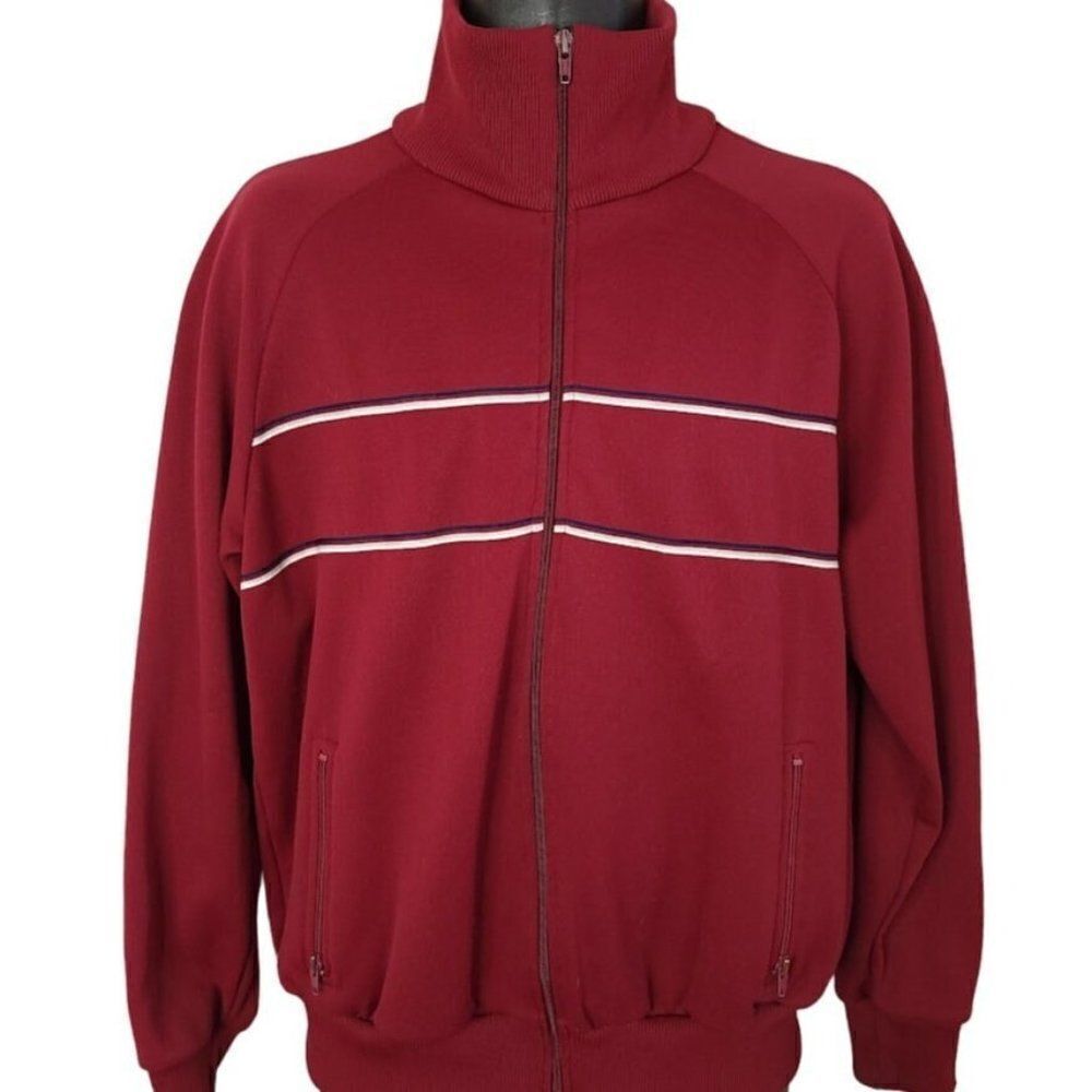 Sports Scene Track Jacket Vintage 80s Full Zip Striped Mens Size Large